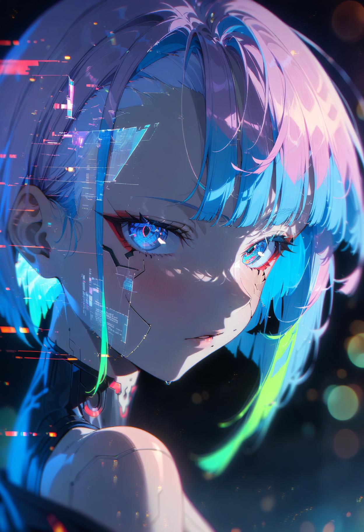 Anime girl with blue hair and blue eyes looking at the camera - SeaArt AI