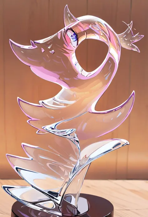 body sculpture of glass, translucent, transparent, 1girl long purple hait, horns, pointed ears, eye blink, blue_eyes, looking at viewer, dynamic pose, random expressions, random action