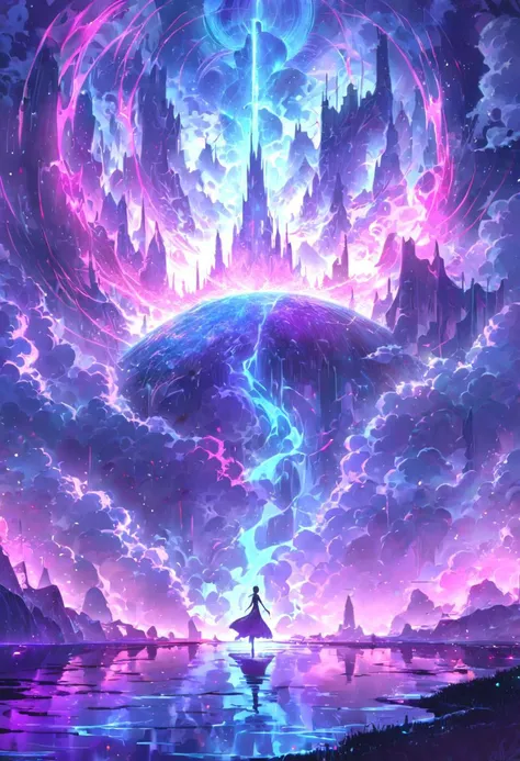 serene night, beautiful sky, dancing silhouette, Complex landscape, best quality, pastel colors, light blue tint, aesthetic Ethereal, Effulgent, Idyllic atmosphere, Tranquil, ethereal quality, cinematic volume, Twinkling lighting, glowing aura, global illumination, glowneon, Anisotropic Filtering, Unrivaled Opus, Unconventional, hyper detailed, HDR,