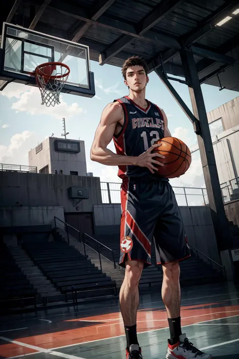 (highres,absurdres,incredibly absurdres,huge filesize,Volumetric Lighting,moody lighting),
(basketball ground, outdoors, day),
1boy, basketball clothes,