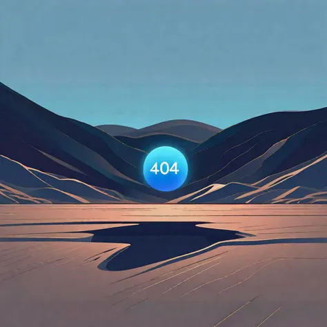 desolate digital landscape, void of activity, prominently displayed "404" sign in the center, lingering echo of lost data, (atmosphere:1.2) (cold, blue tones:1.1), (stylized:1.3) (minimalistic:1.2) (desktop background) (high resolution)