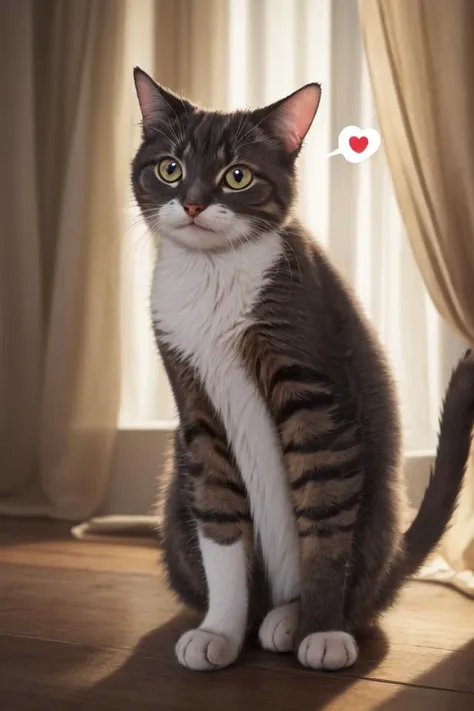 masterpiece, best quality, absurdres, extremely detailed, illustration, cute, perfect lighting, solo, <lora:speech_bubble_v1-000010:1>, (spoken heart:1.2), head tilt, no humans, cat, lying