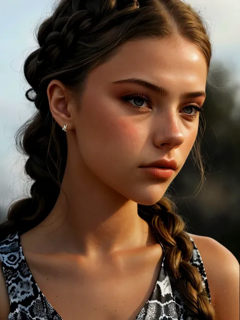 romantic style, dramatic, emotional, nature, highly detailed, photo of <lora:sd15_locon_AnnieSchroeter_24_v1-000008:.9> AnnieSchroeter, focus on eyes, close up on face, pouting, dark sky hair styled as snake braid,