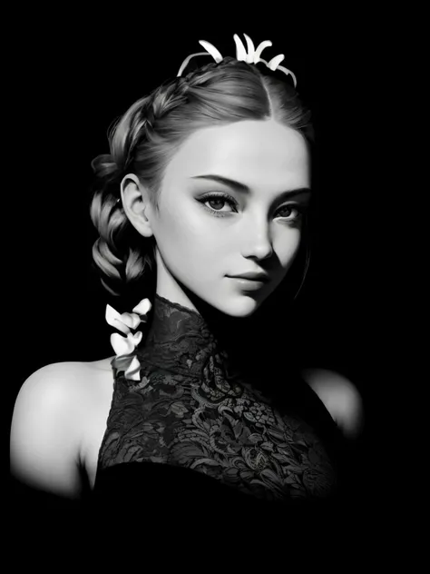 (shadow art style, silhouette, monochrome, contrast, detailed:1.15), <lora:sd15_locon_AnnieSchroeter_24_v1-000008:.9> AnnieSchroeter, focus on eyes, close up on face, grinning, hair styled as crown braid, vignette