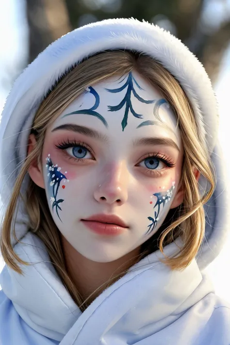 <lora:sd15_locon_AnnieSchroeter_24_v1.0:.9> AnnieSchroeter, close up on face, focus on eyes, (watercolor winter face paint:1.2)