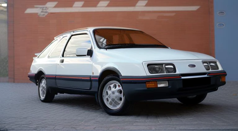 Ford Sierra in street,<lora:s13rr4:1>,analog style