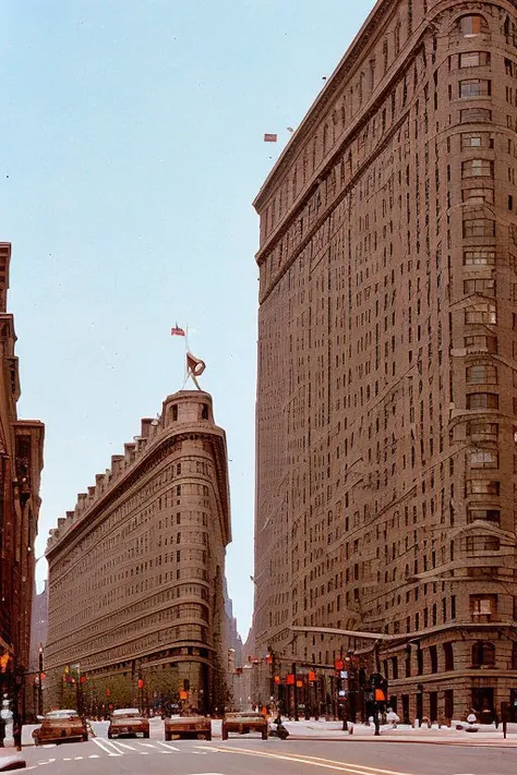 analog style scenery of Flatiron Building in Manhattan in 1930s
