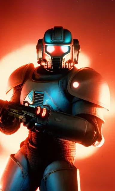 analog style 80s film still of Astartes, ((power armor)), ((cinematic)), 50mm lens, (dramatic light), ((sharp focus)), bokeh,