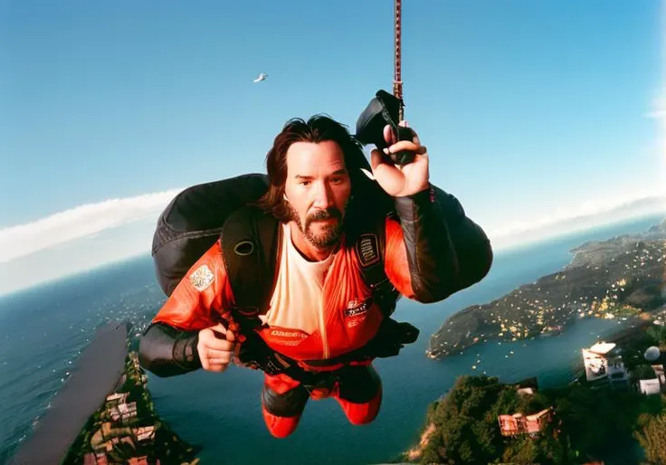ANalog style, k34nur33v3 skydiving during sunset,lr, <lora:epiNoiseoffset_v2:1>