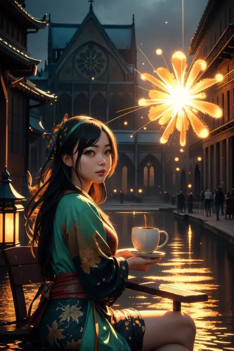 1girl, [ (by Wendy Froud:1.0) | (Woody Allen:0.8) | (Algernon Blackwood:0.7) ], grand Dripping Paint Splatter Art, concept art, full shot of a [Glamorous:Funky:1] Shabby Qin Dynasty ([seaweed|Coffee mug]:1.3) , it is inspired by ZARA, it has pretty details, near Meek Notre-Dame Cathedral, spring pond with Cedar, Hazy conditions, FOV 90 degrees, Fearful, Printcore, Dramatic spotlight, F/5, Sepia filter, cozy and charming, Neon explosions, beautiful, trending on artstation