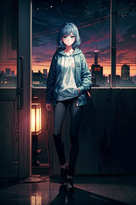 (( full body shot,beautiful detailed eyes, detailed face, perfect composition,
professional model pose ,casual hoodie, 1girl, solo, akane,short blue hair, small breasts, light blue hair, bright blue eyes, night rooftop, looking at viewer, sad expressions,
<lora:akanev2:0.7> <lora:add_detail:0.75> )), Anime, , Dramatic Lighting, ((high quality:1.2, masterpiece:1.2)), absurdres, high resolution, (8k resolution), 8k, 8kres, 8k res, high details, detailed and intricate, intricate details, high intricate details, absurd amount of details, super resolution, ultra hd, megapixel, Medium Shot, Single Shot, Deep Focus, Hip Level Shot