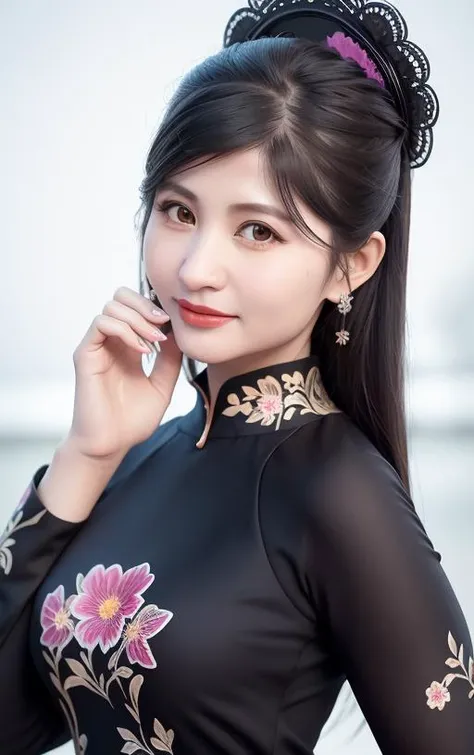 black aodai,best quality, masterpiece,(realistic:1.2)