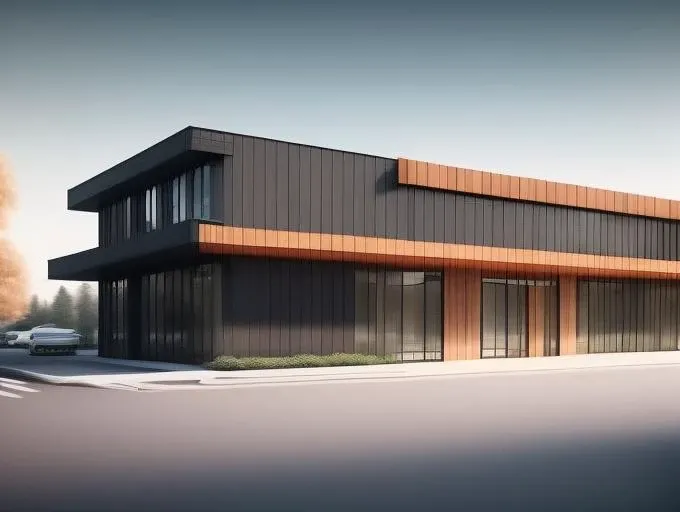 NewArchitecture, commercial building, full building, mix of wood and concrete