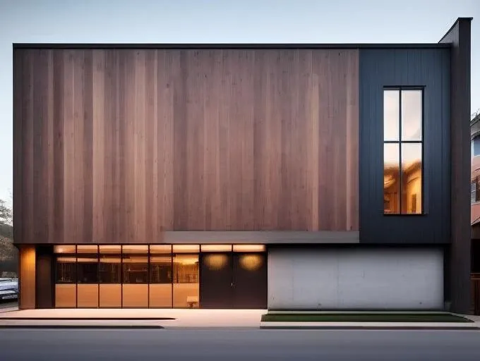 NewArchitecture, commercial building, full building, mix of wood and concrete