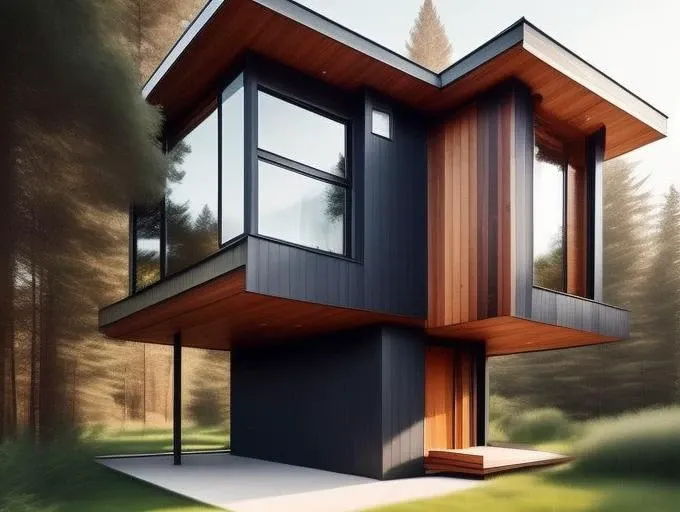 NewArchitecture, Single family house, full building, mix of wood and concrete