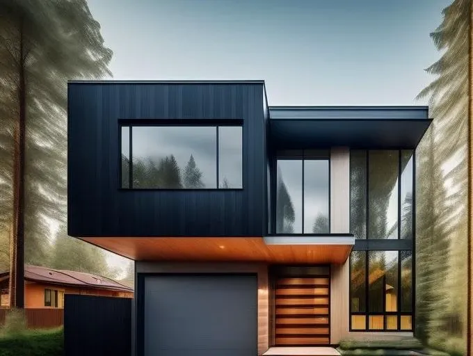 NewArchitecture, Single family house, full building, mix of wood and concrete