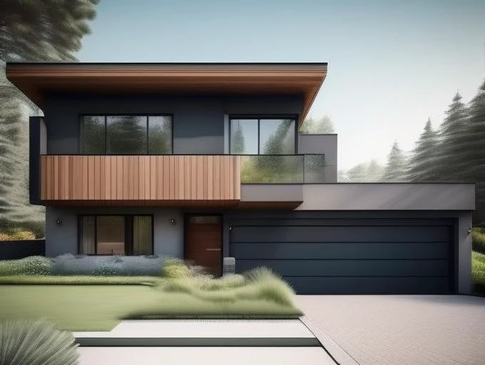 NewArchitecture, Single family house, full building, mix of wood and concrete