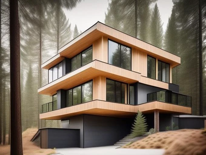 NewArchitecture, Single family house, full building, mix of wood and concrete