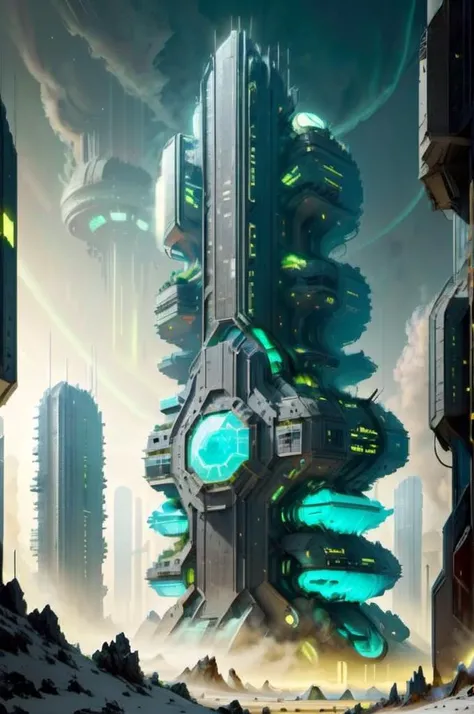 <lora:UraniumTechAI:1> uraniumtech, Office Buildings, Conglomerate stone, science fiction, building, architecture