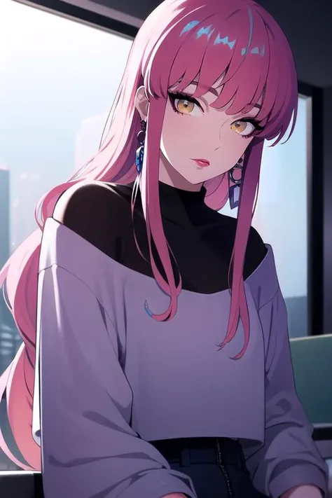 photorealistic, (4k), depth of field, (Masterpiece), (realistic skin texture), extremely detailed, intricate, hyper detailed, high resolution, professional photography, , depth of field, sharp detail, best quality, looking at viewer, 1boy, solo, male focus, <lora:anne_faulkner:0.82>, anne_faulkner, pink hair, yellow eyes, long hair, , jewelry, earrings, crewneck, panama hat, science fiction space western,