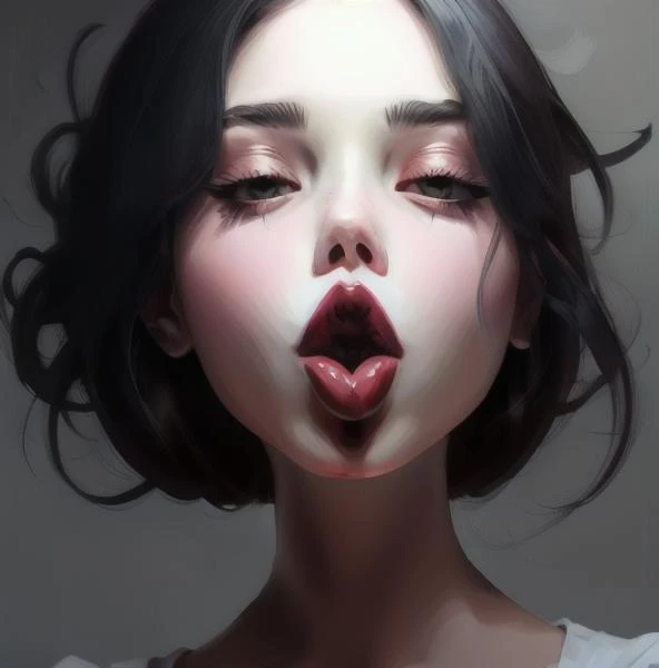 1 girl,,black lip,pout.kiss,lip,closed mouth, <lora:kisspout-000006:1>