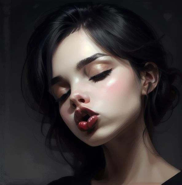 1 girl,,black lip,pout.kiss,lip,closed mouth <lora:kisspout-000004:1>