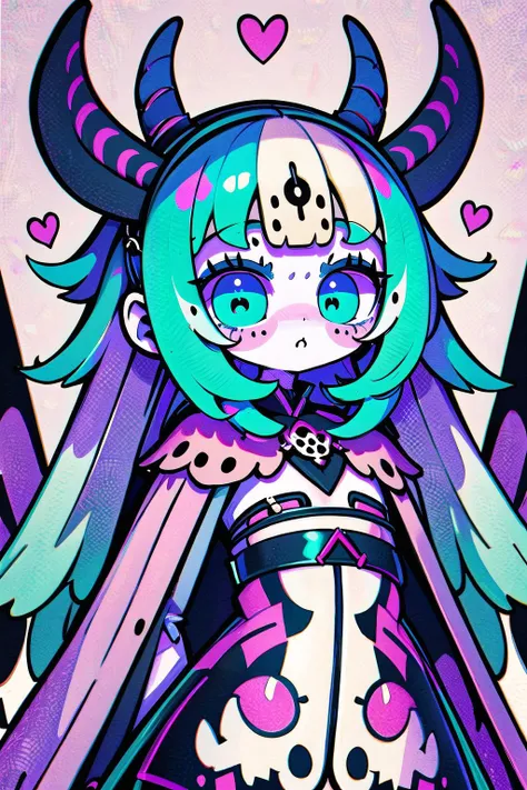 demonic kawaii style, pastel goth, multicolored hair, (masterpiece, best_quality, ultra-detailed, immaculate:1.3), epic, illustration, 1girl, close-up portrait, stealthy desert tribal huntressathletic, pauldrons, , antlered leather helmetfur cape, walking, (asian:1.3), abstract background<lora:EnvyCuteMix11:1><lora:Demonic_Kawaii-06:1><lyco:EnvyPastelGoth01:1>