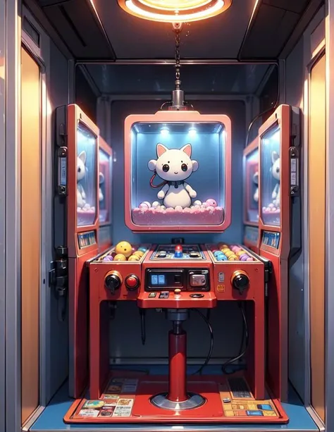 (((masterpiece))), (((best quality))), ((claw machine)), hands on bottom panel, control long joystick and press button, playing an arcade game, <lora:girllikeclawmachine_v20:0.7>