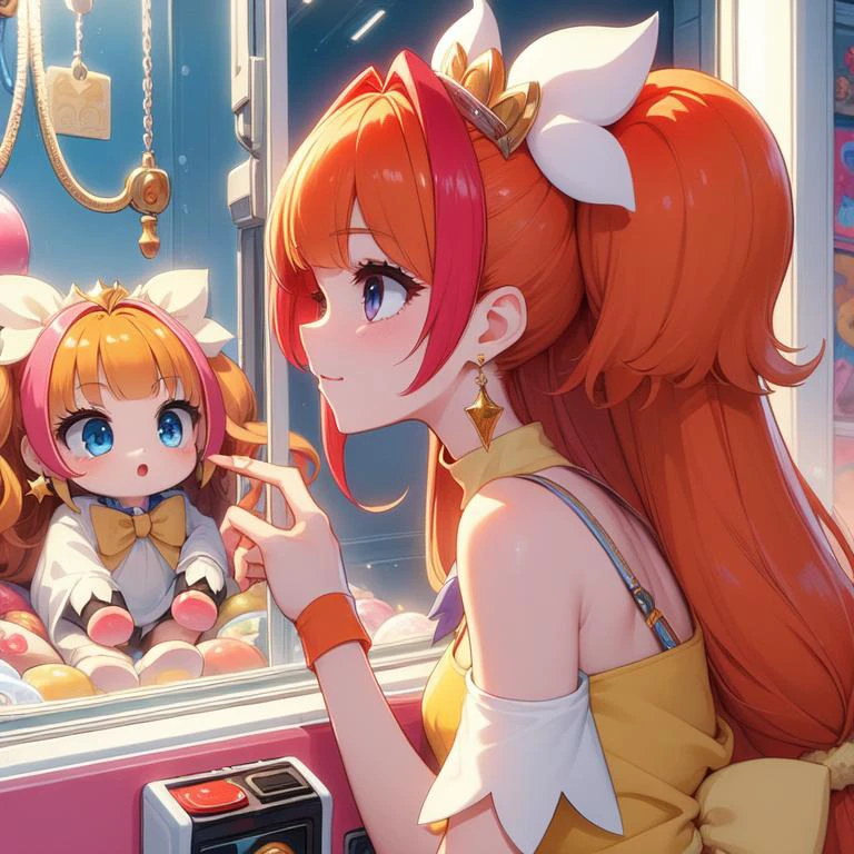 (masterpiece, best quality, detailed:1.5), 1girl from side, bend over while control long joystick and press button, (claw machine:1.2) <lora:girllikeclawmachine:0.8>, cure twinkle <lyco:locon_cure_twinkle_01:1.0>, laugh
