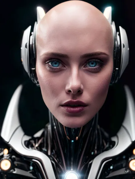 white polymer futuristic android. gynoid, pastel colors, neotech, sleek, photo of a beautiful cyborg, bald plastic white android (upper body) <lora:NeoFuturisticTech:0.4> with blue eyes <lora:detailed_eye:0.3> <lora:add_detail:0.85>  <lora:LowRA:0.45> <lora:epiNoiseoffset_v2:0.45> (RAW photo), (high detailed skin:0.8), Ray Tracing, hyper realistic, dramatic, 8k uhd, dslr, soft lighting, high quality, film grain, Fujifilm XT3