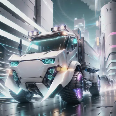 <lora:NeoFuturisticTech:1> neotech, sleek, a futuristic Pickup Truck driving by a bustling city at night, ((emitting neon blue light)), with a sleek and aerodynamic design, reflecting the colorful lights of the cityscape below ultra-detailed, Hyperrealistic, sharp focus, octane render, Cyberpunk,