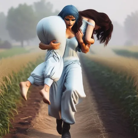 2girls, carrying over shoulder, pyjamas, bedroom