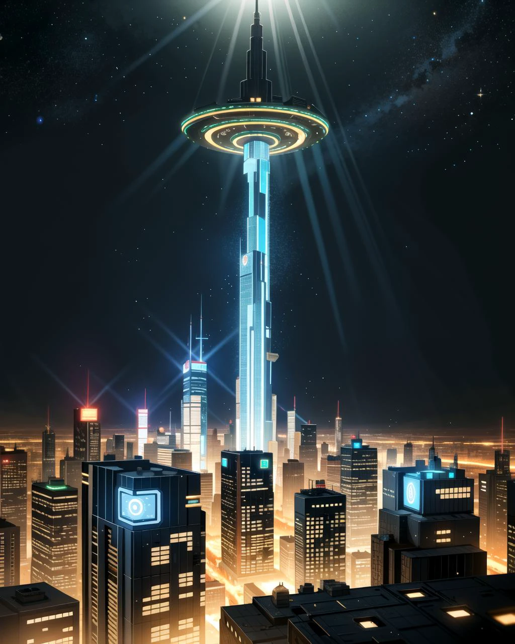 ((masterpiece), best quality, high quality, professional quality, highly detailed, highres, perfect lighting, natural lighting), bioluminescent, ultramodern metropolis, A world rich in exotic minerals and rare elements, attracting prospectors and miners from across the galaxy., Cyberpunk City, pegasus, centaur