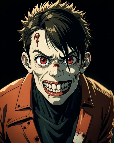 1boy, zombie, rotting flesh, decaying, horror, disgusting, monstrosity, strange, weird, shocking, odd, bizarre, cartoonish