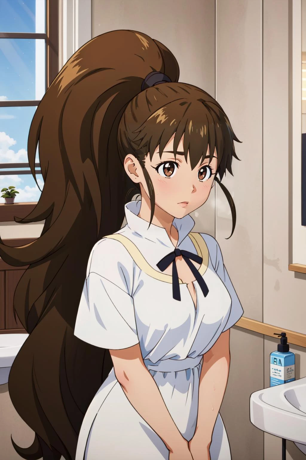 (masterpiece, best quality), intricate details,
1girl, <lora:popura-working-01:0.8> popura taneshima
bathroom, indoors, shower, <lora:mega_ponytail-1.0r4:0.8> mega ponytail, big hair, long hair, very long hair