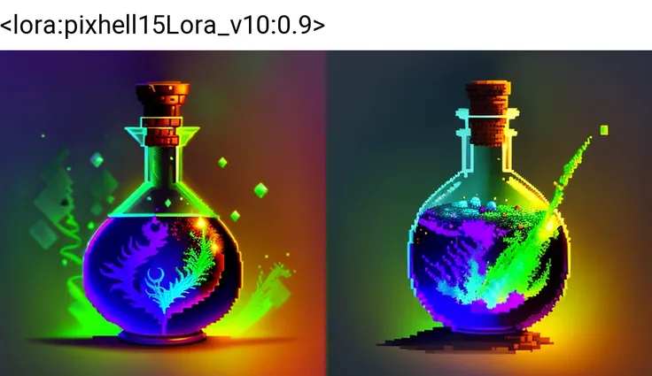 pixelart+++ a glass bottle with a liquid inside of it, painting of one health potion, fantasy game spell icon, an alchemical art illustration, alchemy concept, world of warcraft spell icon, hyper realistic poison bottle, bio chemical illustration, fantasy alchemist laboratory, magic spell icon, poison, potion, potions, a wizard's apothecary, alchemical still, making a potion <lora:pixhell15Lora_v10:0.9>