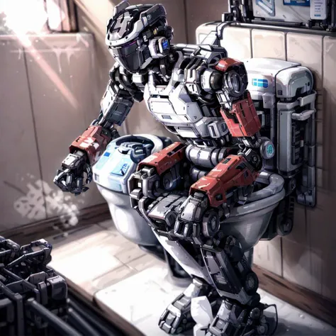 <lora:Droid V2:1>, droid, robot, Dropping a phone in the toilet