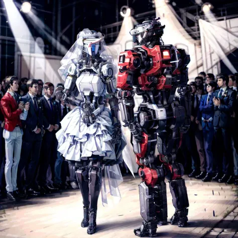 <lora:Droid V2:1>, robot, forgetting the speech at a wedding