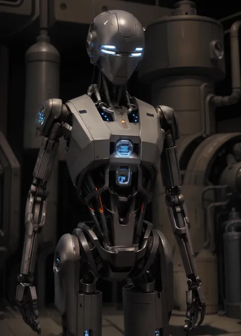 Robot with smooth head with a visor and body in white armor <lora:Droid V2:0.5> , glowing reactor inside droid