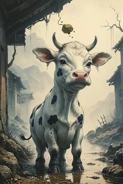 kodama cow of confusion, ? , :( ,  <lora:Street_Art:0.4>, <lora:Desolation:0.2>, <lora:Illustration_Insanity:0.3>, <lora:XSfenlie:0.3>, <lora:- SDXL - AI-Breaker_V3.5:.7>,  <lor6:- SDXL - vanta-black_contrast_V3.0:0.5>,  <lora:Wizards_MACHINALIA__Things_Come_Alive_:0.2>  <lora:artfullyILLUSKETCH_SDXL_V1:0.4>