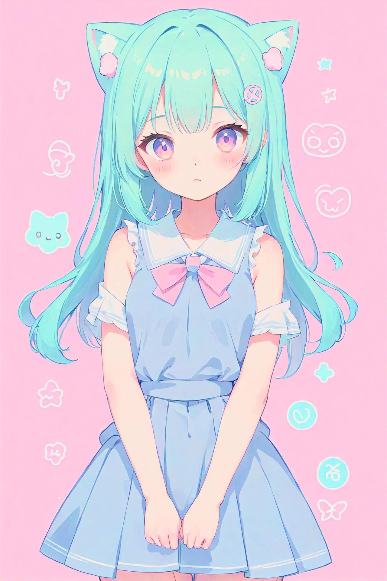 Cute slender 20 year old Asian girl posing for the camera. <lora:KawaiiTechXL:0.8> kawaiitech, cute pastel colors and symbols <lora:anime_sdxl_v2:0.8> anime
