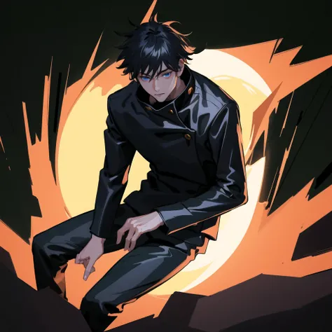 1boy, Megumi a man in a black coat and black pants, (masterpiece), best quality, highres, (realistic face:1.1), (hyperrealistic:1.3), 4k, 8k, Detailed Illustration, intricate detail, glowing particles, floating, cinematic lighting, sharp shadows, amazing quality, amazing shading, (symetrical:0.5), facing camera, ultra-detailed, black default_outfit , ((upperbody)), night, moon, full moon, detailed forest, detailed background, (outdoors:1.3), (dark_forest background:1.3), sitting,relaxed, blue eyes, looking at viewer, detailed eyes, detailed face, realistic,<lora:megumiFushiguroJujutsu_v1:0.8>