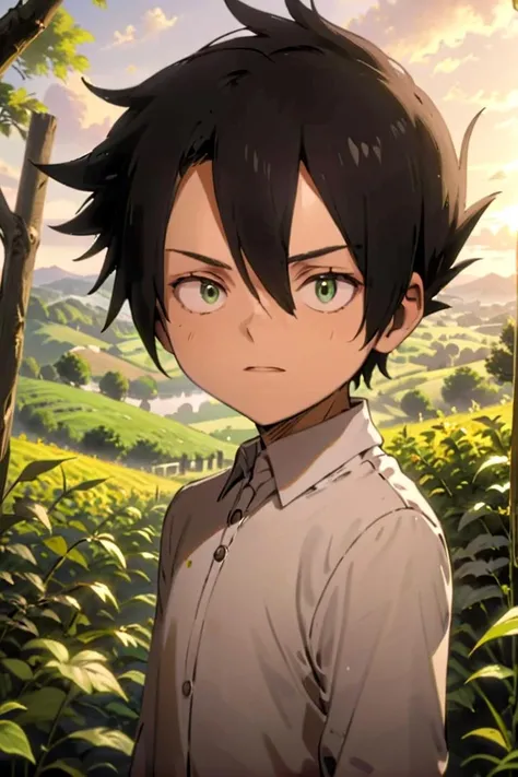 <lora:neverland_ray-000021:0.7>
one 12-year-old boy named neverland_norman, standing alone in outdoors next to green open plains, he has small olive green colored eyes
draw it in the style of The promised Neverland,
The soft lighting and detailed surroundings create an immersive environment where imagination runs wild hyper-detailed,
hyper-detailed face, high quality visuals, dim Lighting, sharply focused, octane render, 8k UHD