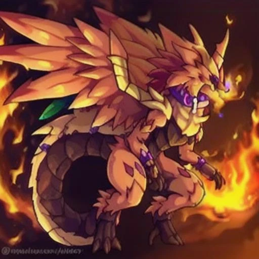 yharoncalamity, 2d game sprite, breathing fire, <lora:yharoncalamity:1>