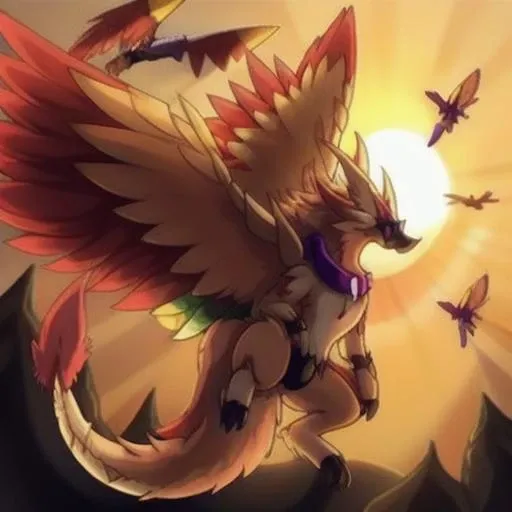 yharoncalamity flying in front of the sun, <lora:yharoncalamity:1>