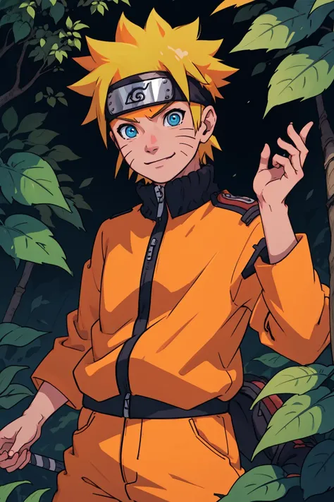1boy, naruto \(series\), uzumaki naruto, yellow hair, short hair, spiked hair, smile, facing viewer, 2d, flat, lineart, orange jumpsuit, <lora:Naruto:0.8>
BREAK forest background, village hidden in the leaves