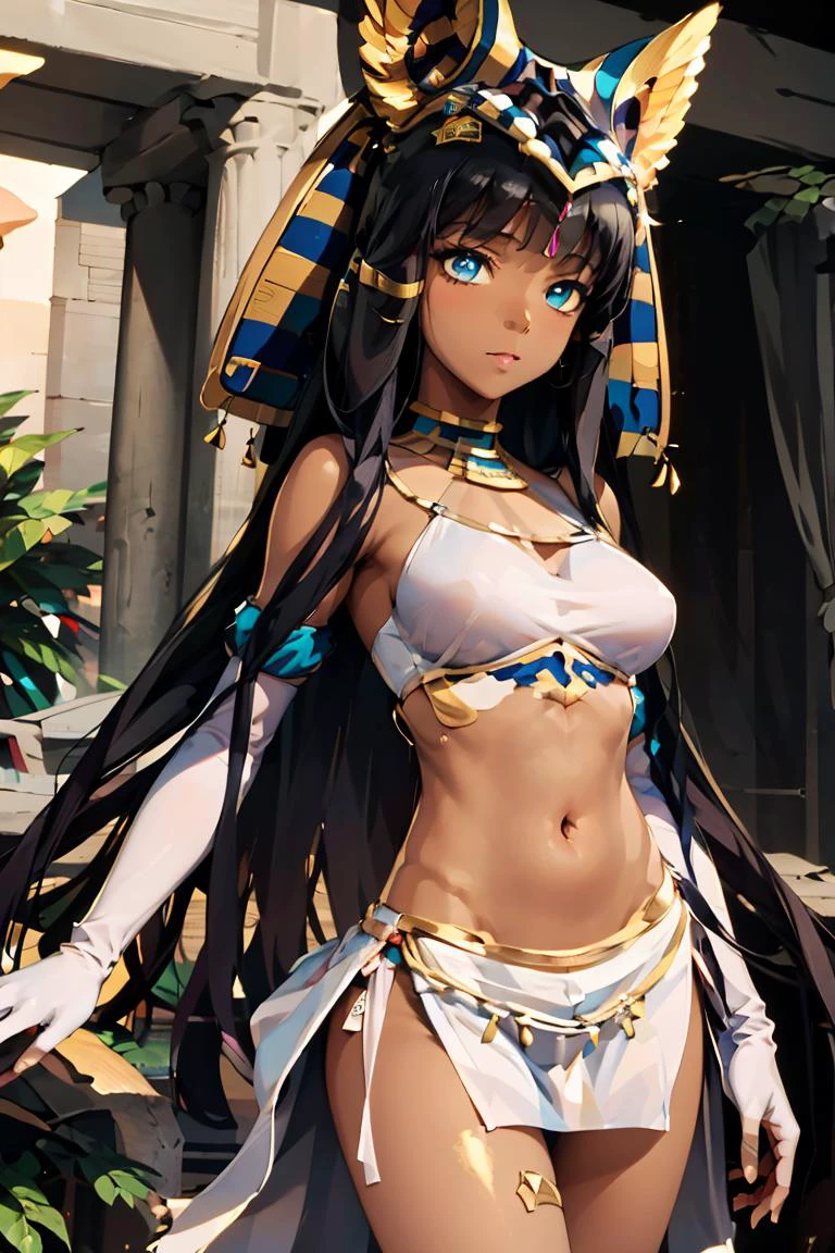 (masterpiece, best quality), 1girl, <lora:Ramesses_v1_Anime:1> ramesses_ii, white pelvic curtain, dark skin