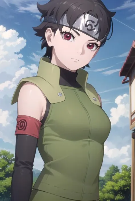 miraisarutobi, <lora:mirai sarutobi-lora-nochekaiser:1>,
mirai sarutobi headband, black hair, (red eyes:1.3), short hair,
BREAK long sleeves, vest, armband, forehead protector, konohagakure symbol,
BREAK outdoors, forest, nature, sun, sky, clouds,
BREAK looking at viewer,
BREAK <lyco:GoodHands-beta2:1>, (masterpiece:1.2), best quality, high resolution, unity 8k wallpaper, (illustration:0.8), (beautiful detailed eyes:1.6), extremely detailed face, perfect lighting, extremely detailed CG, (perfect hands, perfect anatomy),