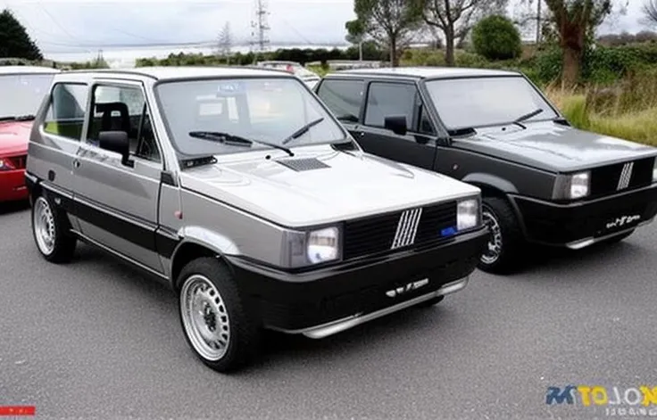 a silver fiat, camber, lowered, watanabe wheels, rally car, hood scoop, front view