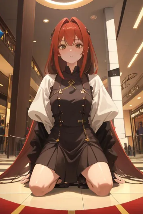Milly\(milly\) <lora:Milly_The_Aristocrat_s_Otherworldly_Adventure_Serving_Gods_Who_Go_Too_Far-000008:0.8>, kneel, detailed eyes, ultra detailed, mall, brown eyes